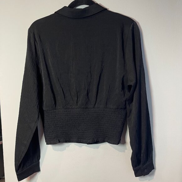 Pleione Women's Black Button-Down Shirt w/ Smocked Waist - Large - NWT - Picture 2 of 6